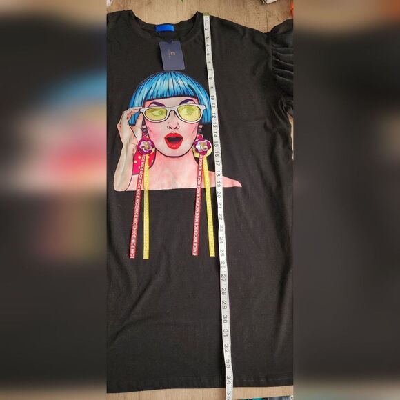 NWT Ellazhu Girl Face‎ Print Black Dress One Size - Picture 5 of 9